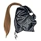 Latex-Maske mit Zopf, Schwarz mit braunen Haaren, für BDSM, Fetisch, Bondage, Halloween, Cosplay (Glattes Haar, XL)