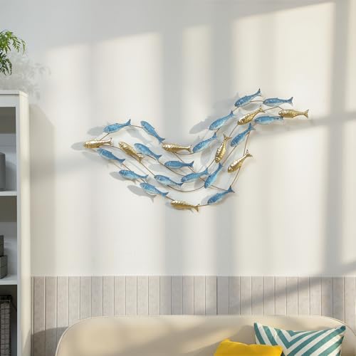 HOMCOM Décoration murale en métal moderne, sculpture murale en métal avec motif de poisson...