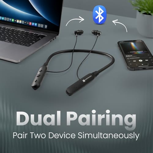 Image of Portronics Harmonics Z13 in Ear Bluetooth Neckband with Upto 35 Hours Playtime, HD Mic, Dual Pairing, Gaming Mode, Low Latency, Bluetooth Version 6.0V, Type C Fast Charging(Black)