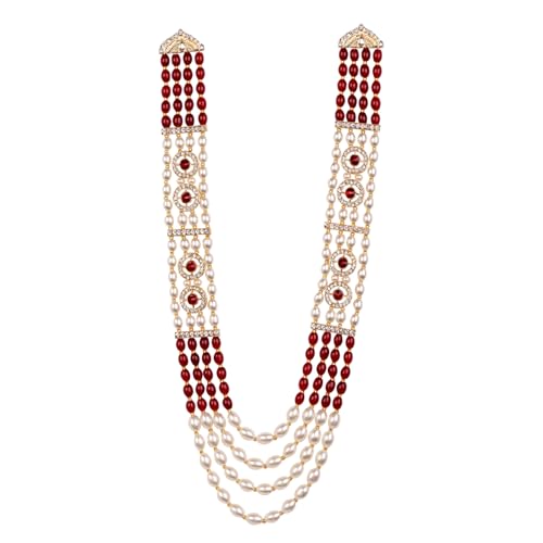 Image of I Jewels 4 Layered Traditional Gold Plated Dulha Moti Mala with Beaded Maharaja Haar /Groom Necklace for Men