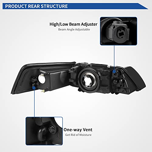 Image of oEdRo Headlight Assembly Compatible with 1999-2004 Ford Mustang, Headlamp with Amber Reflector Chrome Housing - Driver and Passenger Side