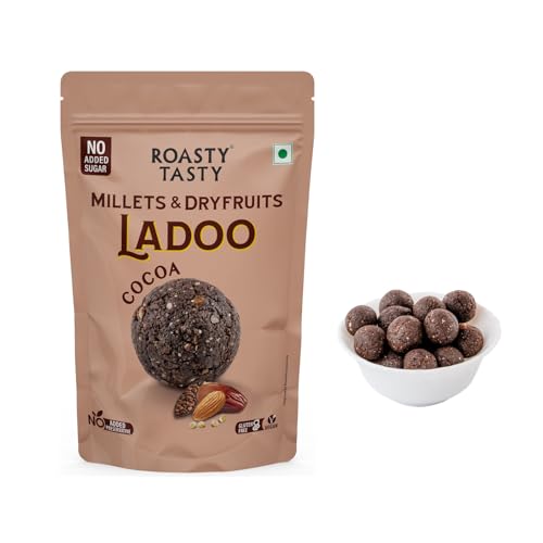 Image of Roasty Tasty Cocoa - Millets & Dryfruits Ladoo | No Added Sugar | Energy Bar Replacement | No Artificial Flavor | Healthy Snacks | Rich in Fiber & Proteins | Dry Fruits, Seeds & Nuts Mithai | Pack of 2 (120g each)