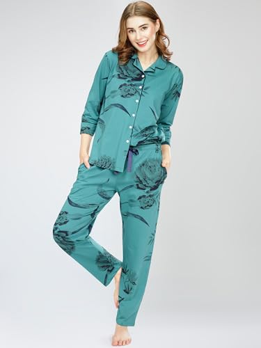 Image of ZEYO Night Suit for Women's Floral Printed Cotton Night Dress of Shirt and Pajama Set 5760