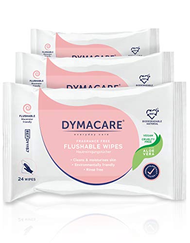 Toallitas húmedas desechables DYMACARE | Toallitas húmedas suaves biodegradables y dispersables sin fragancia para la limpieza del cuerpo | con Aloe Vera (set de 3)