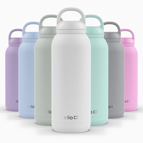 Ello Cooper Twist 40oz Stainless Steel Water Bottle with Chug Lid | Leak Proof | Double Walled and Vacuum Insulated | Built in Carry Loop | Dishwasher Safe | White by Ello - Used condition - US$11.62