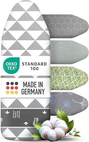 Housse Table à Repasser 130x45 pour Centrale Vapeur avec Bande Élastique Resserrable - Fabriqué en Allemagne avec Zone High-Speed, Thermo Reflect, Épaisse Mousse et Molleton (L)