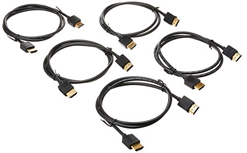 Image of Monoprice 8K Ultra High Speed Slim HDMI Cable - HDMI 2.1, 8K@60Hz, 4K@120Hz, 48Gbps, HDR, VRR, 3ft, Black - 5 Pack