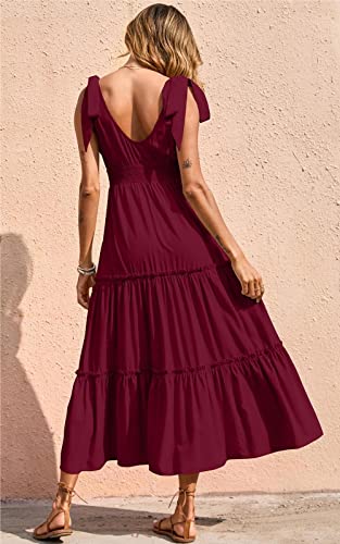 Image of PRETTYGARDEN Women's Cross Neck Summer Sleeveless Tiered Maxi Dress Beach Tie Strap Smocked Long Dresses Pleated Sundress