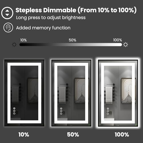 Amorho 28"X36" LED Bathroom Mirror with Black Frame, Front Light and Backlit, Stepless Dimmable, Anti-Fog, Shatter-Proof, Memory, 3 Colors, Double LED Vanity Mirror