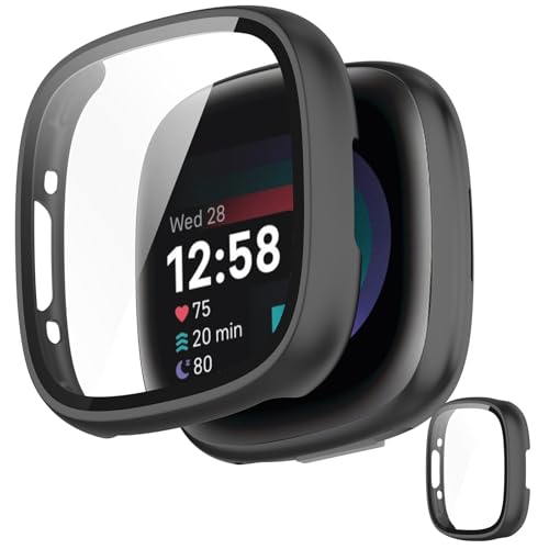 INIAYOH For Fitbit Sense 2/Versa 4 Jo[ Fitbit Sense 2/Versa 4 یP[X KXtB+ϏՌPCt[ ˒ጸ wh~ yʃX݌v (ubN)