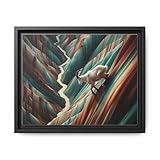Mountain Goat Climbing Cliffs Streaked with Turquoise and Sienna - Premium Pinewood Frame Framed Canvas Wall Art