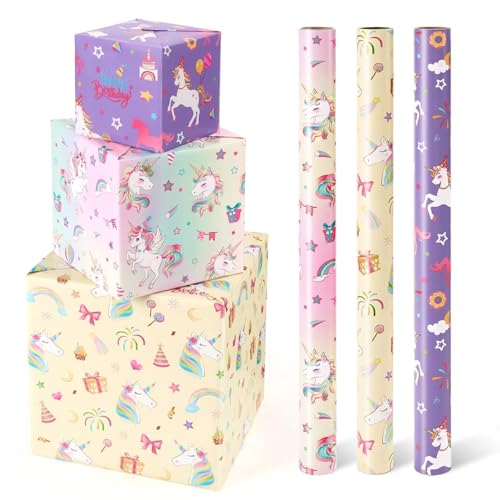 Rollos de papel de regalo de unicornio - 3 Rollos 43 cm x 3 m Rollos de Papel de Regalo de Cumpleaños de Unicornio Papel de Regalo de Arcoíris Rosa Rollos de Papel de Regalo Morado Rollos de papel de regalo de unicornio - 3 Rollos 43 cm x 3 m Rollos de Papel de Regalo de Cumpleaños de Unicornio Papel de Regalo de Arcoíris Rosa Rollos de Papel de Regalo Morado