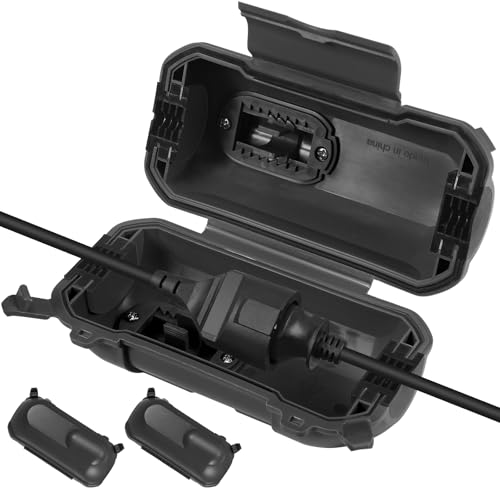 [4-Pack] Outdoor Extension Cord Covers，Waterproof Box and Cord Safety housing, Plug Cover, Adjustable Dividers, Protect Outlet, Plug, Holiday Lights & Electrical Tool Cord Connection,Black