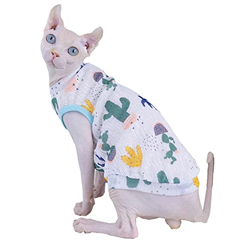 Sphynx Katzen-Kleidung, Sommer, ultradünn, atmungsaktiv, süße Weste, Baumwoll-T-Shirts, runder Kragen, Pullover, Kätzchenhemden mit ärmellosem Schlafanzug für Katzen (weiß, XXL (5-6,8 kg)) Cover