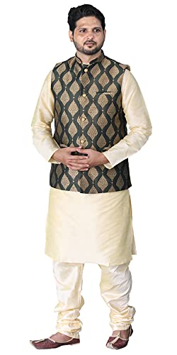 Image of Men's Silk Kurta Pajama Jacket /Waistcoat /Blazer Set