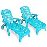 Chaiselongue mit Rollen, klappbarer Liegestuhl mit Armlehnen, 5 verstellbare Positionen zum Entspannen im Freien am Pool, Hof oder Garten