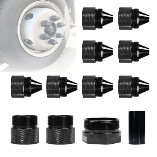 Image of Cone Shaped Parts Sealed End 1.375 inch x24 Aluminum Stainless Steel Black Replacement for Heavy Duty Truck Compatible with Kenworth, Peterbilt, Volvo, Freightliner, Mack, International