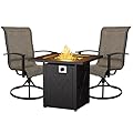 Grand Patio 3-Piece Outdoor Dining Set with 28-Inch Gas Fire Pit CSA Approved, 2 360-Degree Swivel Rocking Chairs for Backyard, Garden, Mixed Coffee