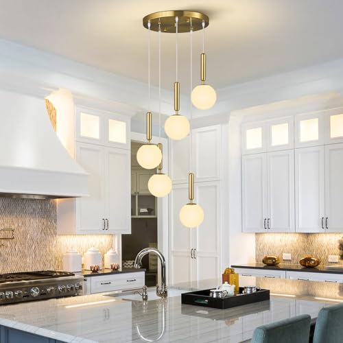 Image of Modern Gold Pendant Lights Kitchen Island 5-Lights Hanging Fixture