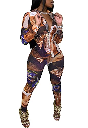 Image of YouSexy 2 Piece Legging Pant Sets for Women Floral Print Long Sleeve Tracksuits Outfits