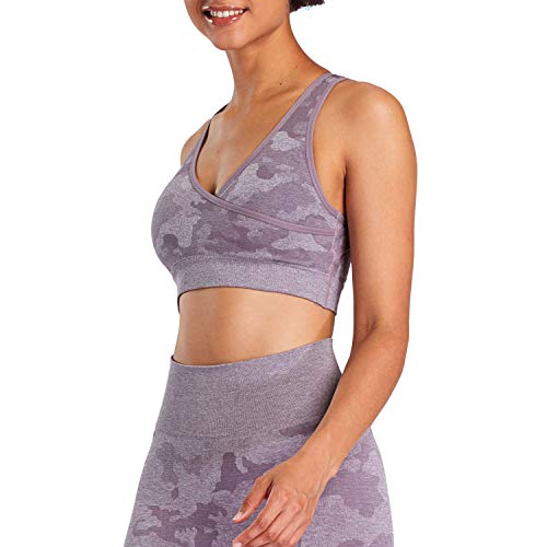 Aoxjox Camouflage, Nahtloser Sport-BH für Damen, mittlere Unterstützung, Fitnessstudio, Yoga, nahtloses Workout-Top, Camo/Lavendelgrau, small Cover