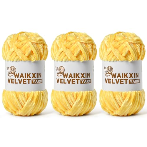 Image of 3 Pack Chunky Chenille Yarn for Crocheting, Baby Yarn for Crocheting Soft, Plush Velvet Yarns, 300g (262.4 yds) Fluffy Yarn for Crochet Amigurumi (3 Yellow)