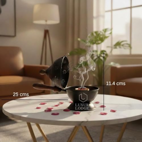 Image of 𝐋𝐔𝐗𝐔𝐑𝐘 𝐋𝐎𝐃𝐆𝐄 Metal Dhoop Holder | Incense Burner | Loban Dani | Dhoop Dani | Metal Loban Dhoop Dani | Dhoop Dani Stand Burner for Puja.
