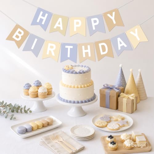 Image of Happy Birthday Banner Party Banner NO DIY Birthday Sign Brown Grey White