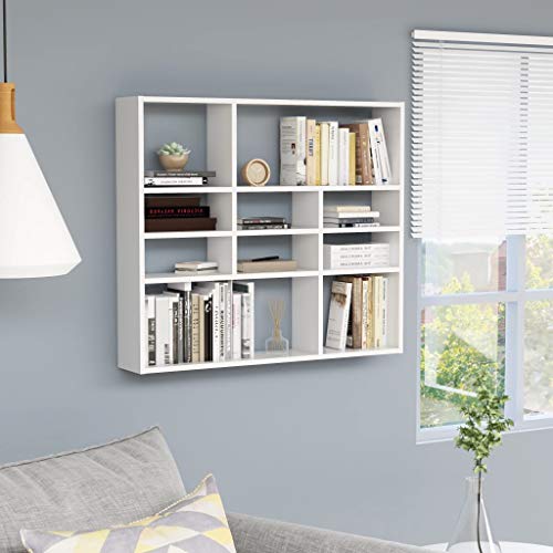 WooDlan Estantería de Pared Aglomerado con 10 Compartimentos Cuadrados Blanco 90x16x78 cm