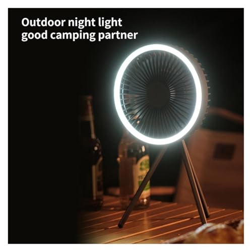 Ventilador portátil para acampar con trípode recargable USB y linterna LED de escritorio 3