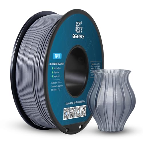 Image of Geeetech TPU Filament 1.75mm, Shore 95A Flexible 3D Printer Filament with High Elasticity, 1KG (2.2lbs) Spool, Dimensional Accuracy ±0.03mm, Fits Most FDM Printers (Clear Silver)
