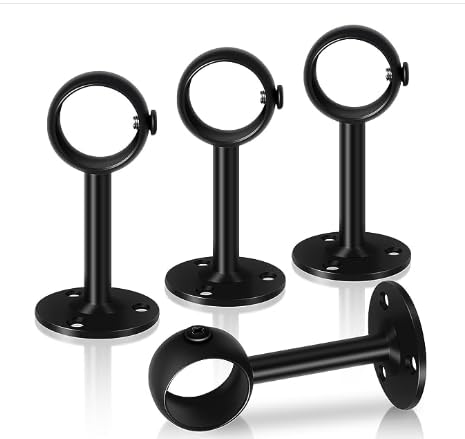 4 Piezas Soporte Barra Cortina,26MM Acero Inoxidable Soporte Barra Armario,Set de Soportes para Cortinas con 12 Tornillos y 12 Tornillos de Expansión para Armario Ducha Dormitorio Balcón