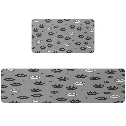 2 alfombrillas de cocina antideslizantes VAPOKF lavables y absorbentes con huellas 2