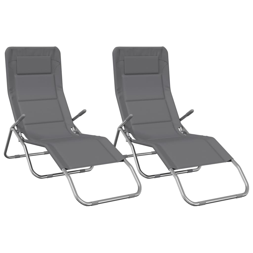 Chaise longue pour terrasse lot de 2 bains de soleil pliants en textilène