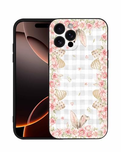 for iPhone 15 Pro Max Case 6.7 inch Easter Easter Ears Spring Watercolor Gray Plaid Phone Case Slim Silicone Cover Anti-Scratch Shockproof Protective Rubber Case
