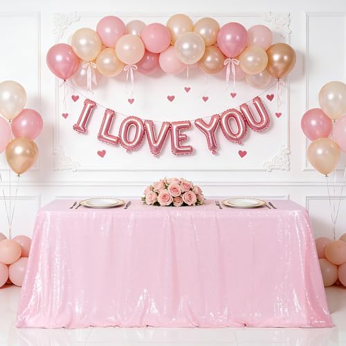 Eternal Beauty Pink Tablecloth, 90x156 Inch Sequin Rectangle Table Cover for Valentines Cake Dessert Exhibition Party Birthday Events by Eternal Beauty - Used condition - Image 2