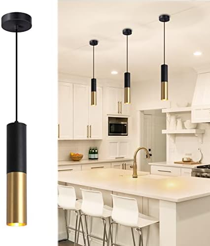 Omgomne Modern Pendant Light Fixture for Kitchen Island,1-Light Black Gold Pendant Lighting Ceiling Hanging Light Cord Adjustable for Living Room Bedroom Bar (1 Pack)