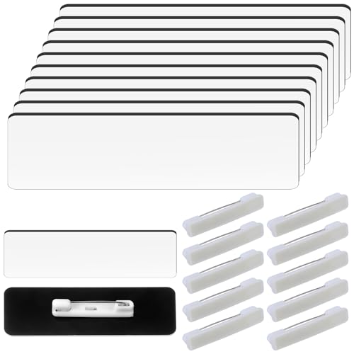 Image of 10 Pcs Blank Name Tags, DIY Name Badges with Pin Backing, Plastic ID Tag Pin for School Office Use