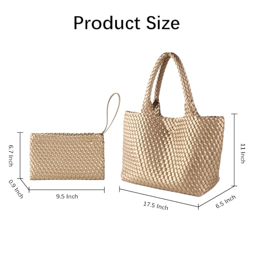 Image of Woven Tote Bag for Women Vegan Leather Handwoven Bags with Small Purse