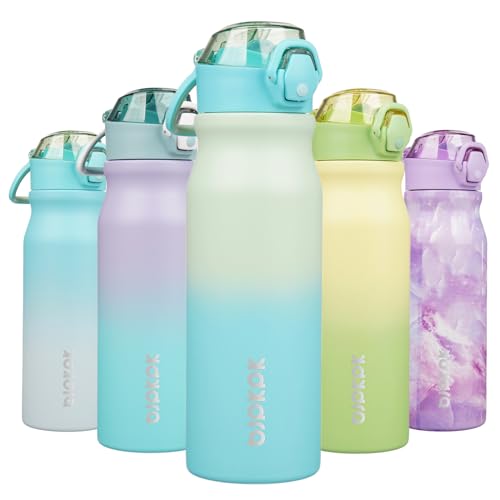 Image of BJPKPK 25 oz Insulated Water Bottle, Straw, Handle, Stainless Steel Flask | Leak Proof Locking Lid, Thermal, Double Wall Vacuum, Keeps Hot /Cold, BPA Free, Dishwasher Safe, Travel & Sports, Mint