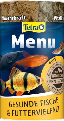 Tetra Menu Fischfutter - Hauptfuttermix mit 4 Spezialflocken in getrennten Kammern, abwechslungsreiches Futter für alle Zierfische, 250 ml Dose