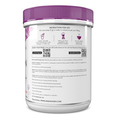 Image of HealthyHey Glow-N-Shine Marine Hydrolyzed Fish Collagen Peptides | Type 1 & 3 Collagen Supplement with Hyaluronic Acid | For Skin, Hair, Nails (Unflavoured, 200,g)