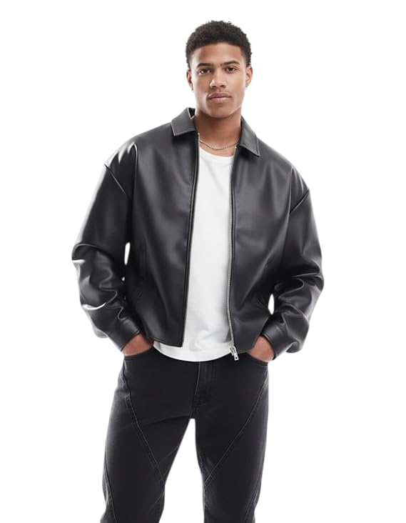 Black Leather Oversized Coach Jacket | Stylish Streetwear Outerwear for Winter | Classic Design for Winter, Travel, Parties & Regular Wear-picture-50