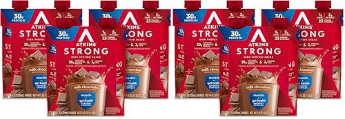 Image of Atkins Strong High Protein Shake, Milk Chocolate, 30g Protein, 7g Prebiotic Fiber, Muscle & Gut Health Support Complex (Pack of 24)