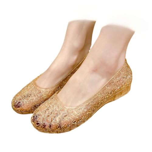 Jelly Mesh Ballet Flats for Women Clear Jelly Sandals Butterfly Pattern Hollow Water Slides Slip on House Slippers Wide Lightweight Breathable Dressy Ballerina Shoes Summer Beach Party Cruise Vacation