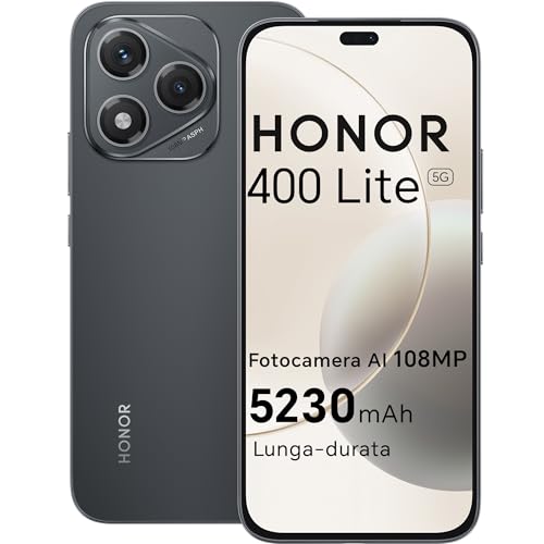 HONOR 400 Lite 5G Smartphone,8GB RAM 256GB Memoria Dual SIM NFC, 5230 mAh,108MP con pulsante AI telefono Android 15, 6.7 pollici AMOLED Eye-Care Display, IP64&SGS, Velvet Black [Versione italiana]