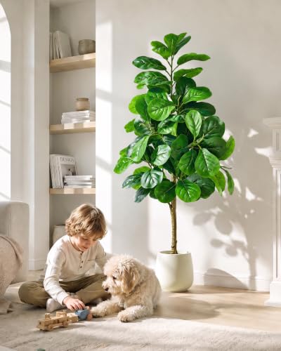 5Ft Artificial Fiddle Leaf Fig Tree Tall Fake Plants Indoor Faux Trees - image 2