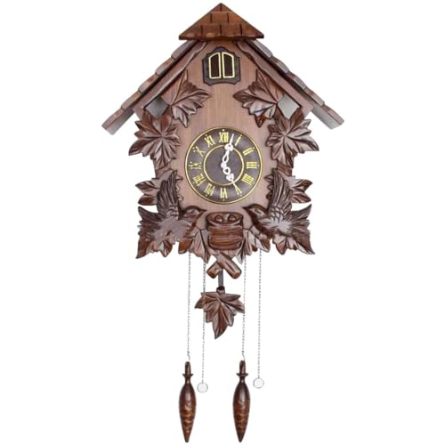 Cuckoo Clocks Solid Wood Hand Carved Cuckoo Clock, Light Control Sensor Wall Clock, Quartz Movement European Clock, for Living Room, Bedroom