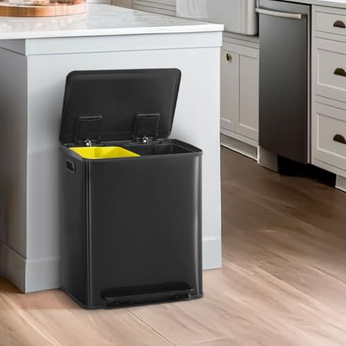 CAPHAUS Black Dual Trash Can w/Single Lid, Trash & Recycle