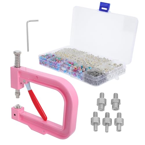 ARTSEWPLY Handpress Perlenfassmaschine Satz mit Runden Perlennieten Kunststoffhalterung und Schraubenschlüssel Manuelle Perlenpresse für Selbstgemacht Schmuck Kleidung Schuhe und Taschen